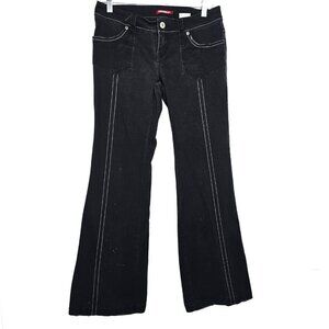 Vintage 90s Y2K Black Distressed Hem Super Low Waist Flap Pockets Denim 28x32